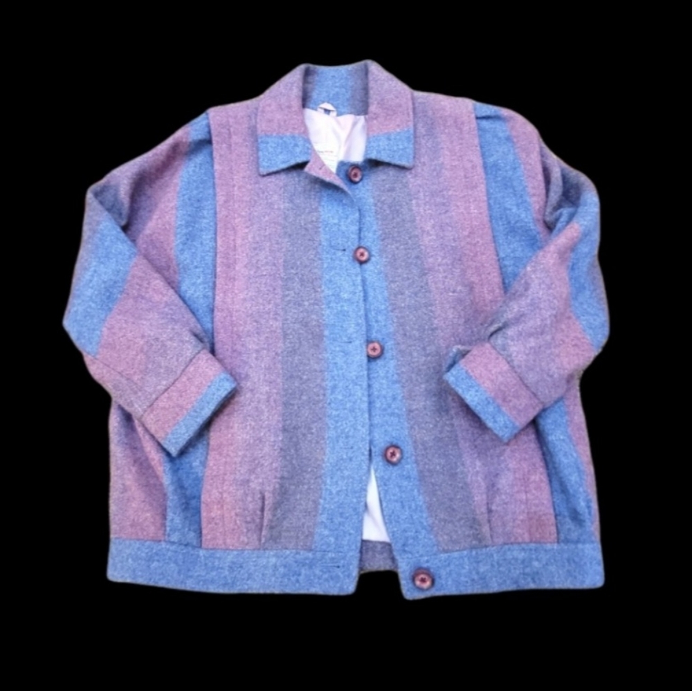Vintage Medium Women’s Blue and Purple Lavender Avoca Coat Jacket Pleated